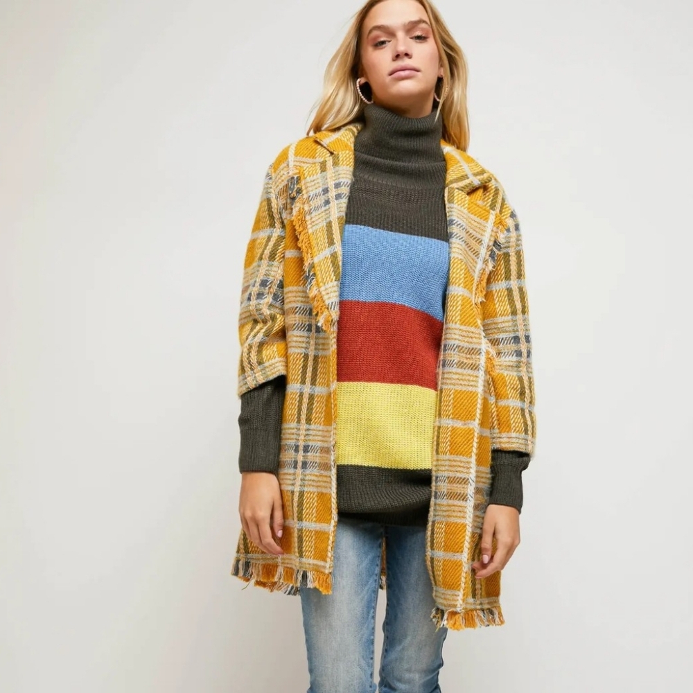 DAVI & DANI Multicolor Colorblock Boho Western Turtleneck Sweater
